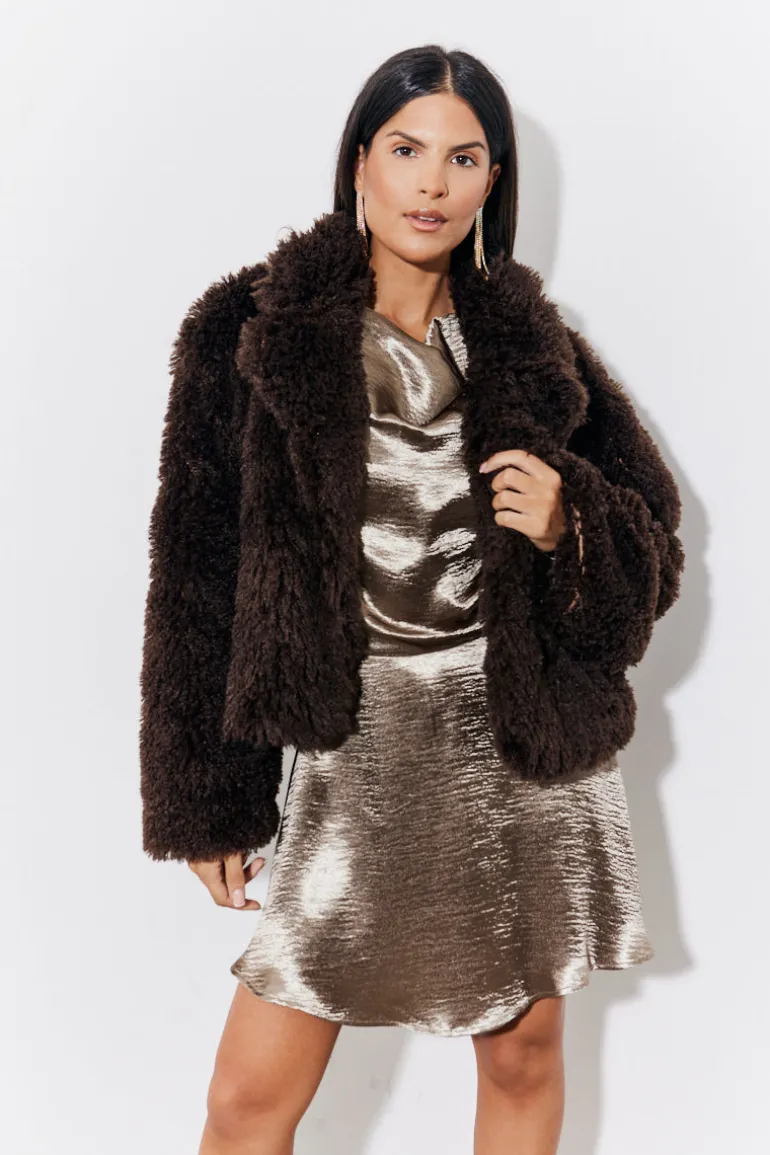 Brown Faux Fur Collared Coat