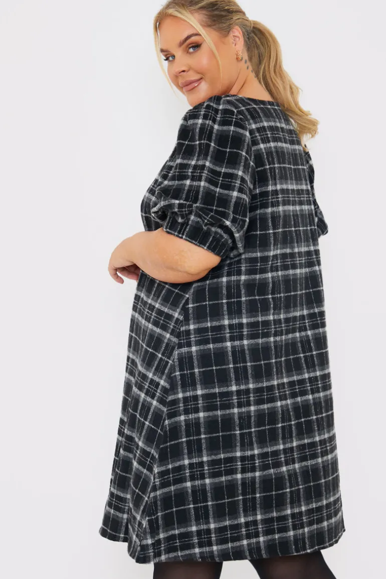 Brushed Check Balloon Sleeve Swing Dress