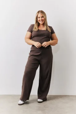 Brushed Rib Wide Leg Co Ord Trousers