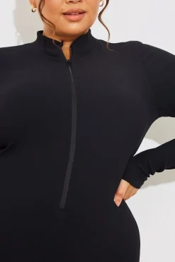 Built-In Bra Half Zip Long Sleeve Sculpt and Control Unitard