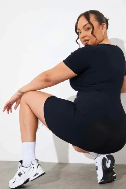 Built-In Bra Notched Neck Short Sleeve Sculpt and Control Short Unitard