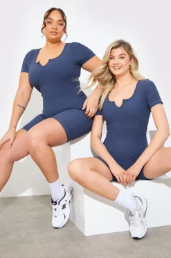 Built-In Bra Notched Neck Short Sleeve Sculpt and Control Short Unitard