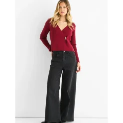 Burgundy Button Wrap Compact Knit Cardigan