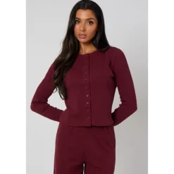 Burgundy Long Sleeved Button Front Top