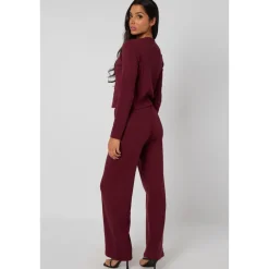 Burgundy Long Sleeved Button Front Top