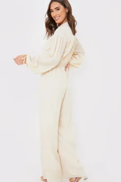 Button Up Wide Leg Jumpsuit