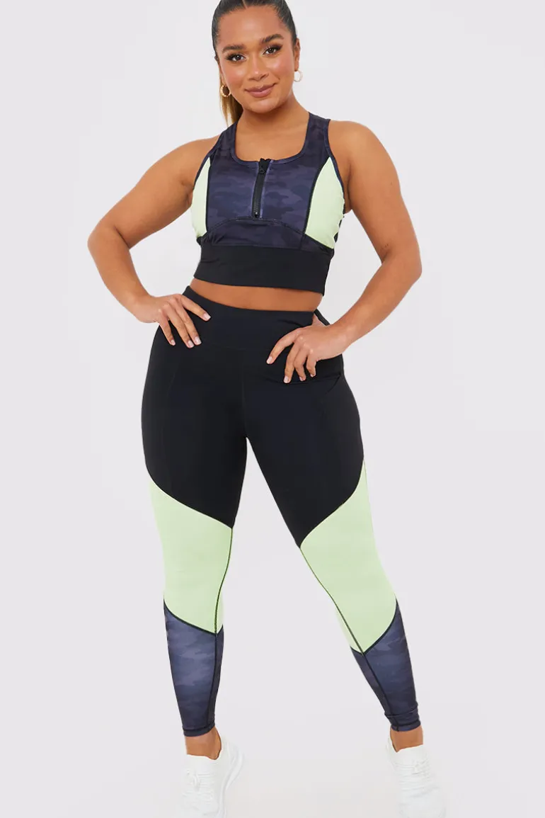 Camo Contrast Zip Crop Top