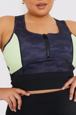 Camo Contrast Zip Crop Top