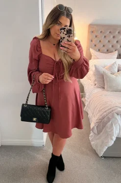 Channel Front Ruched Balloon Sleeve Shift Dress