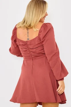 Channel Front Ruched Balloon Sleeve Shift Dress