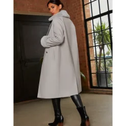 Chi Chi London Double Breasted Faux Fur Trim Coat in Grey