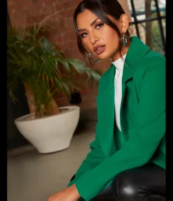 Chi Chi London Single Breasted Coat in Green