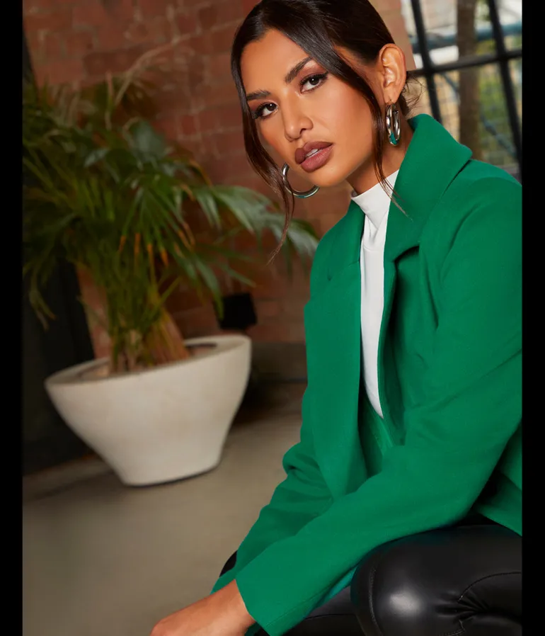 Chi Chi London Single Breasted Coat in Green