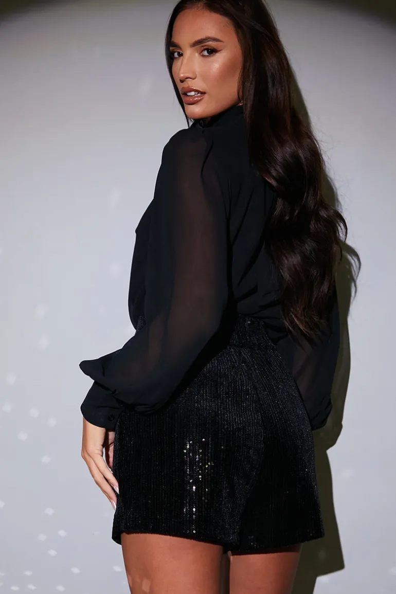 Chiffon Balloon Sleeve Detachable Corsage Blouse