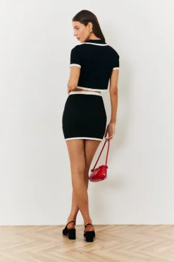 Contrast Piping Co Ord Knit Mini Skirt