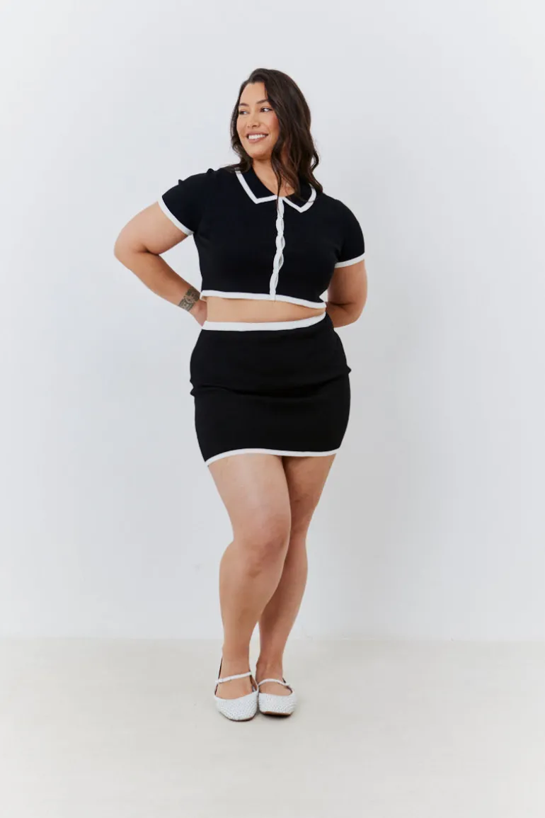 Contrast Piping Co Ord Knit Mini Skirt