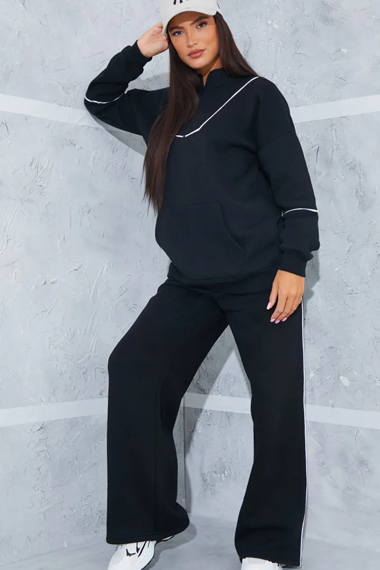 Contrast Piping Wide Leg Joggers