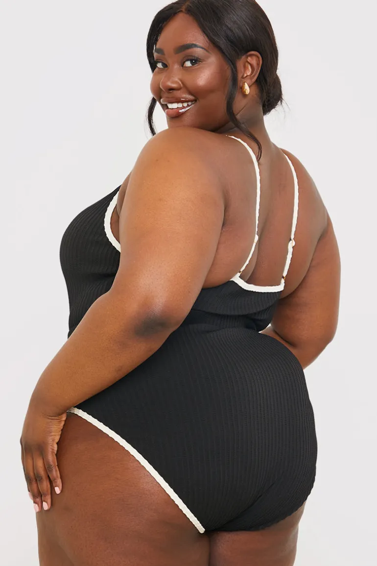 Control Contrast Binding Belted Swimsuit