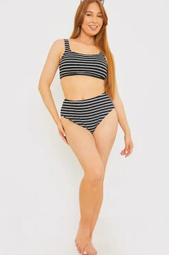 Control Crinkle Stripe High Waisted Bikini Bottom