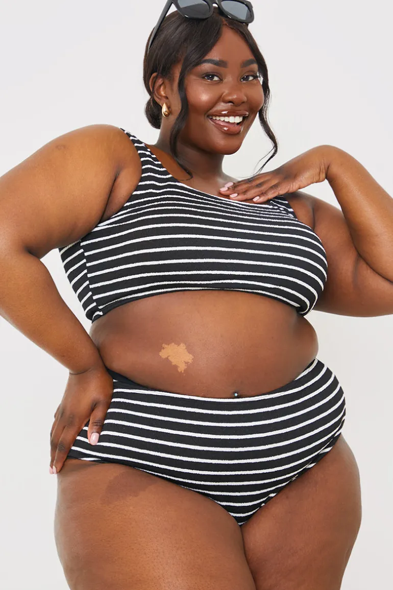 Control Crinkle Stripe High Waisted Bikini Bottom