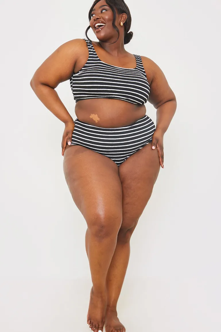 Control Crinkle Stripe High Waisted Bikini Bottom