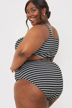 Control Crinkle Stripe High Waisted Bikini Bottom