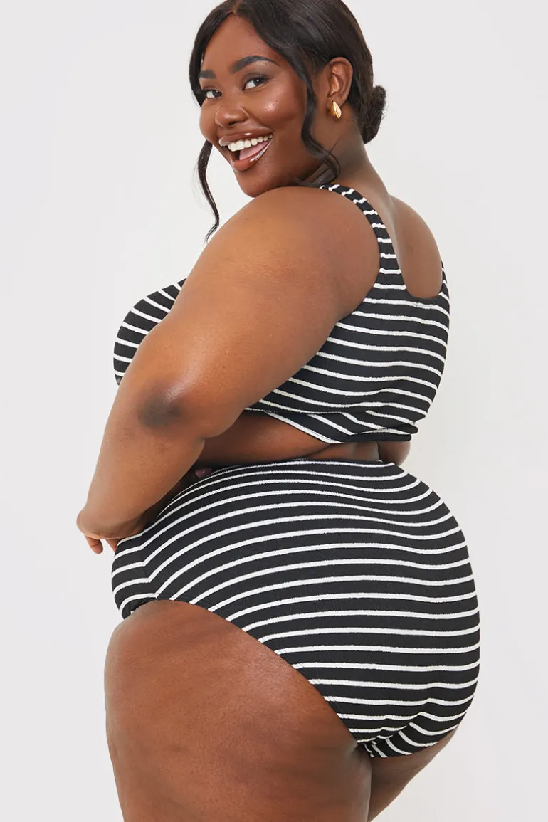Control Crinkle Stripe High Waisted Bikini Bottom