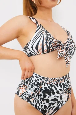 Control Ruched Detail Leopard Print High Waist Bikini Bottom