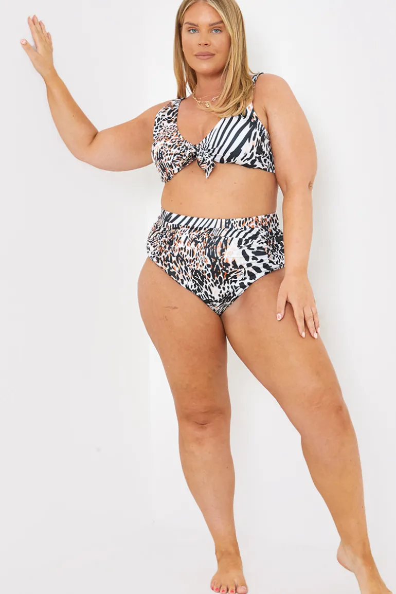 Control Ruched Detail Leopard Print High Waist Bikini Bottom