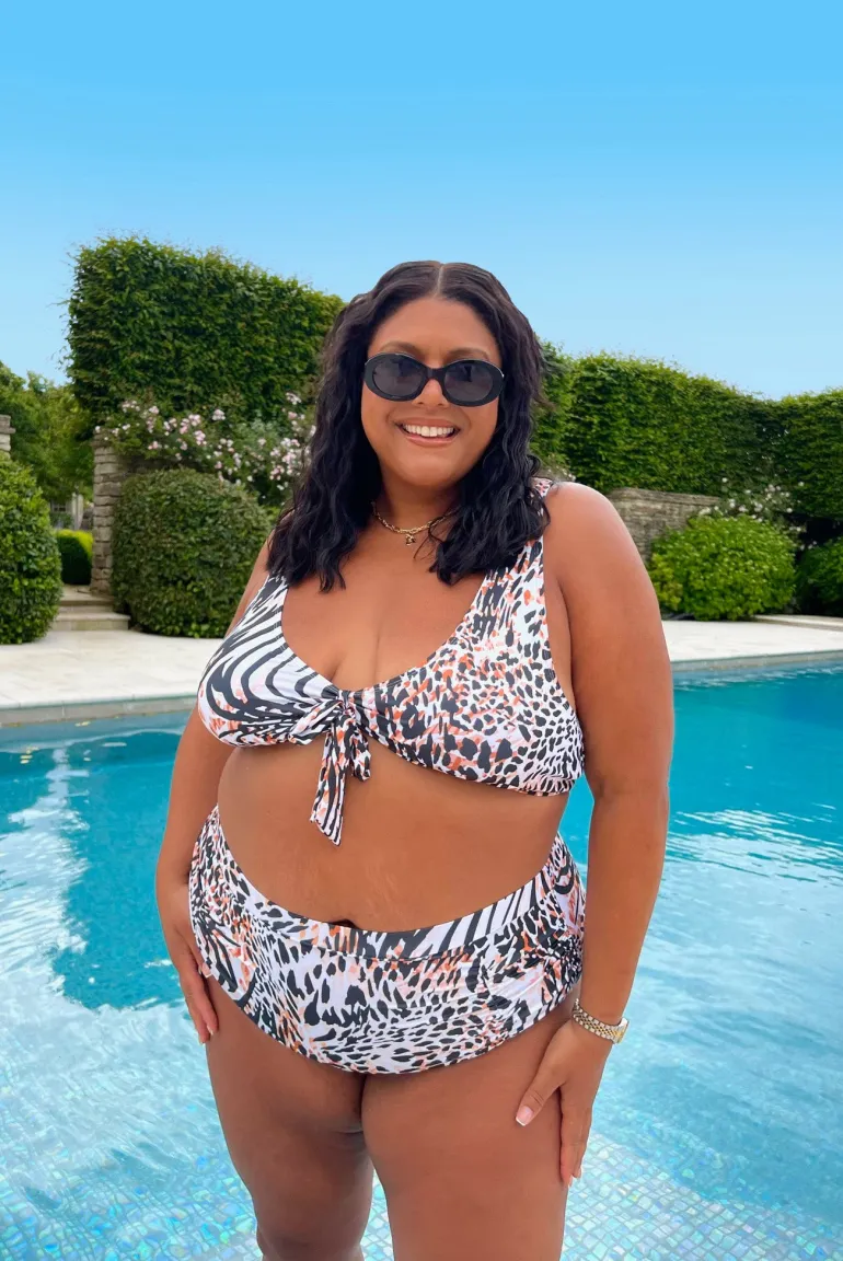 Control Ruched Detail Leopard Print High Waist Bikini Bottom