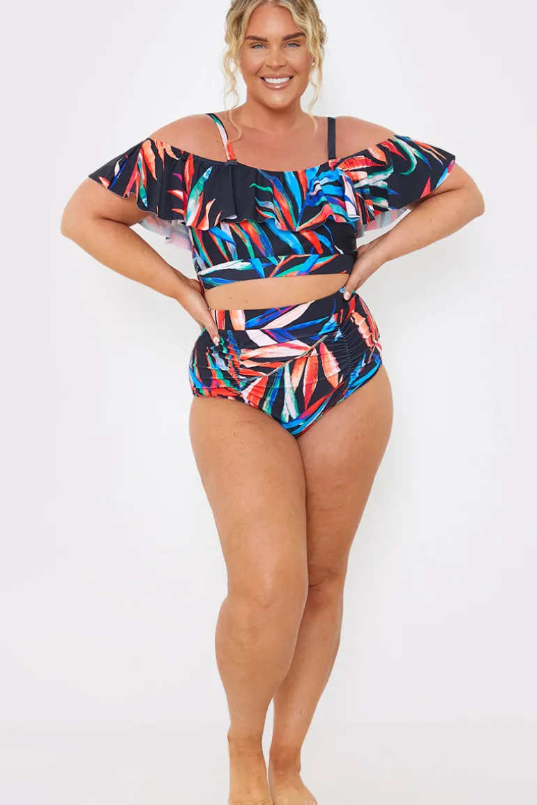 Control Ruched Detail Palm Print Bikini Bottom