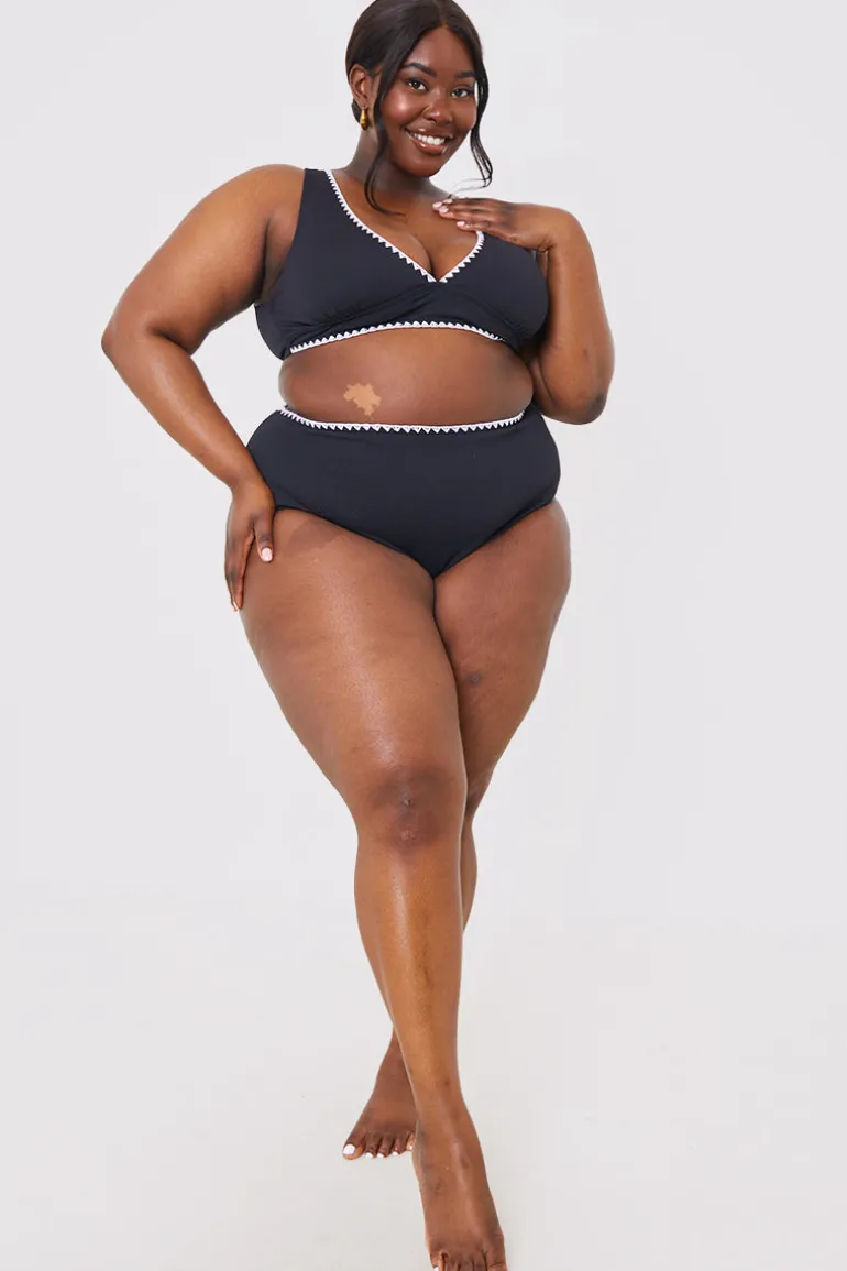 Control Whipstitch Trim High Waist Bikini Bottoms