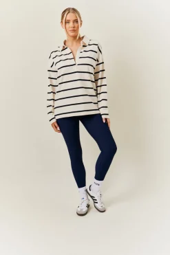 Cream & Black 90's Stripe Long Sleeve Rugby Shirt