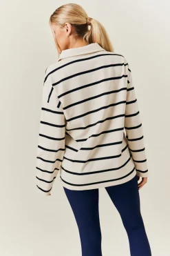 Cream & Black 90's Stripe Long Sleeve Rugby Shirt