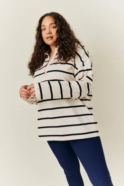 Cream & Black 90's Stripe Long Sleeve Rugby Shirt