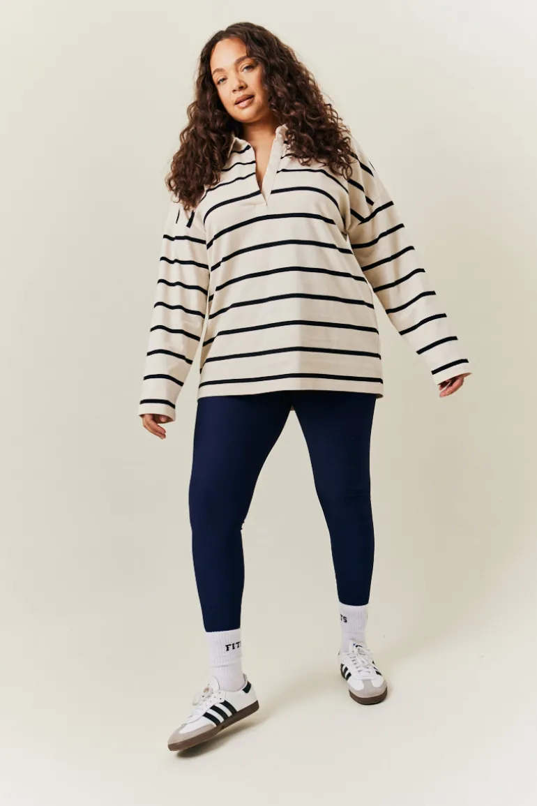 Cream & Black 90's Stripe Long Sleeve Rugby Shirt