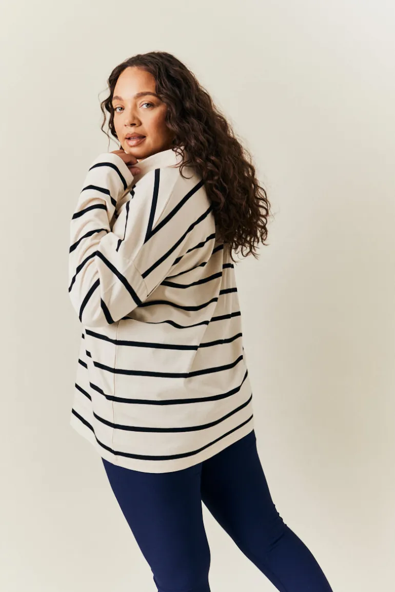 Cream & Black 90's Stripe Long Sleeve Rugby Shirt