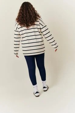 Cream & Black 90's Stripe Long Sleeve Rugby Shirt