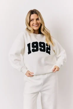 Cream 1992 Embroidered Slogan Sweatshirt