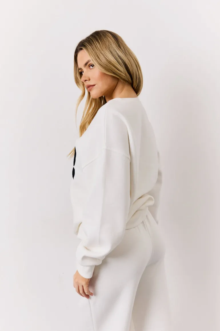 Cream 1992 Embroidered Slogan Sweatshirt