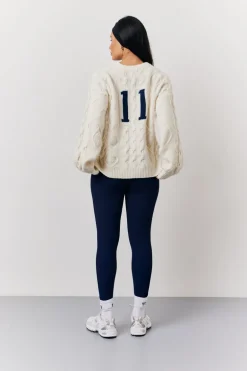 Cream 90's Varsity Cable Knitted Sweater