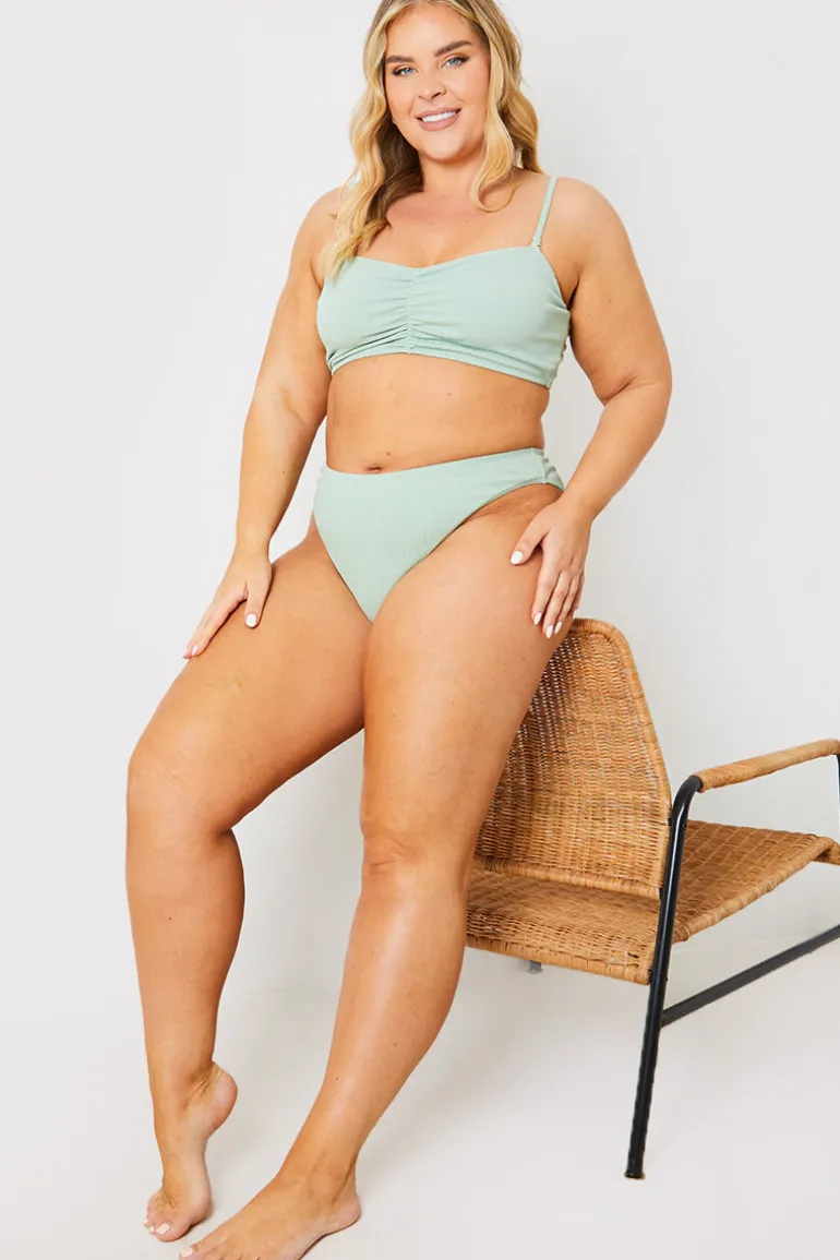 Crinkle Ruched Front Bandeau Bikini Top