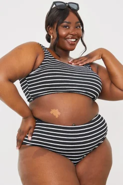 Crinkle Square Neck Stripe Bikini Top