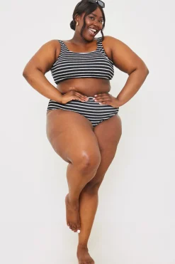 Crinkle Square Neck Stripe Bikini Top