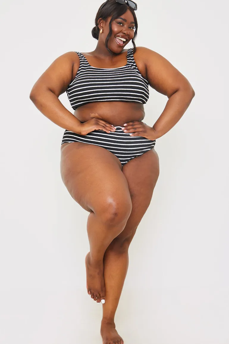 Crinkle Square Neck Stripe Bikini Top