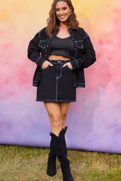 Denim Skirt With Contrast Stitching Co ord