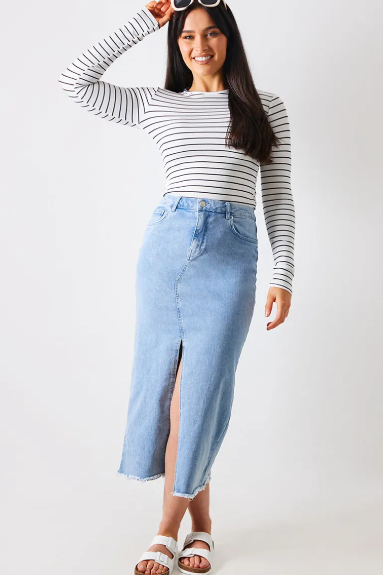 Denim Split Detail Midi Skirt