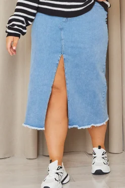 Denim Split Detail Midi Skirt