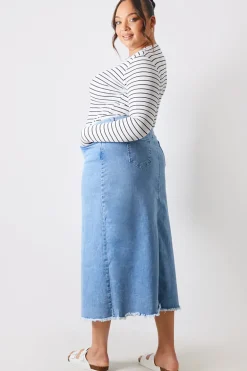 Denim Split Detail Midi Skirt