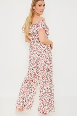 Ditsy Floral Print Wrap Bardot Jumpsuit